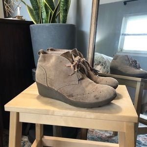 Lands’ End Suede Wedge Lace Up Ankle Booties